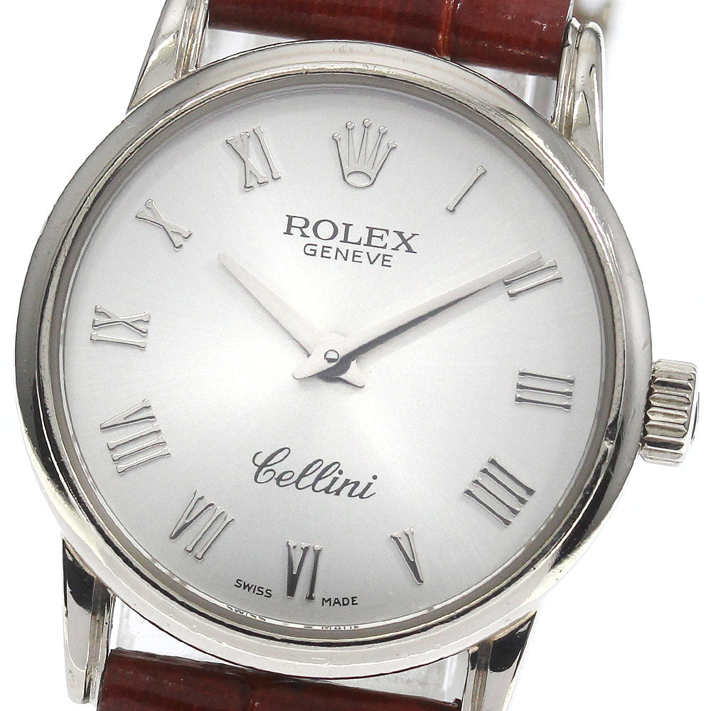 ROLEX Cellini 6111/9 K18WG Silver Dial Quartz Ladies Watch_759237