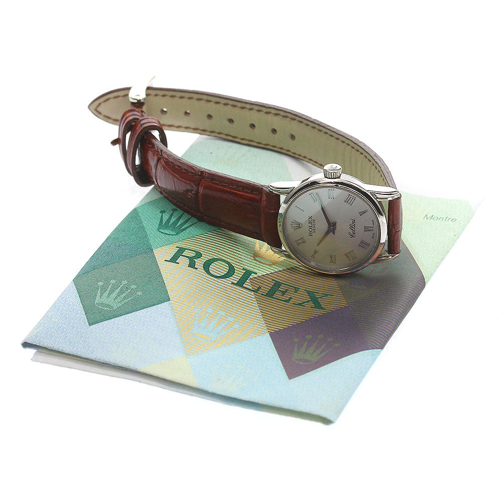 ROLEX Cellini 6111/9 K18WG Silver Dial Quartz Ladies Watch_759237