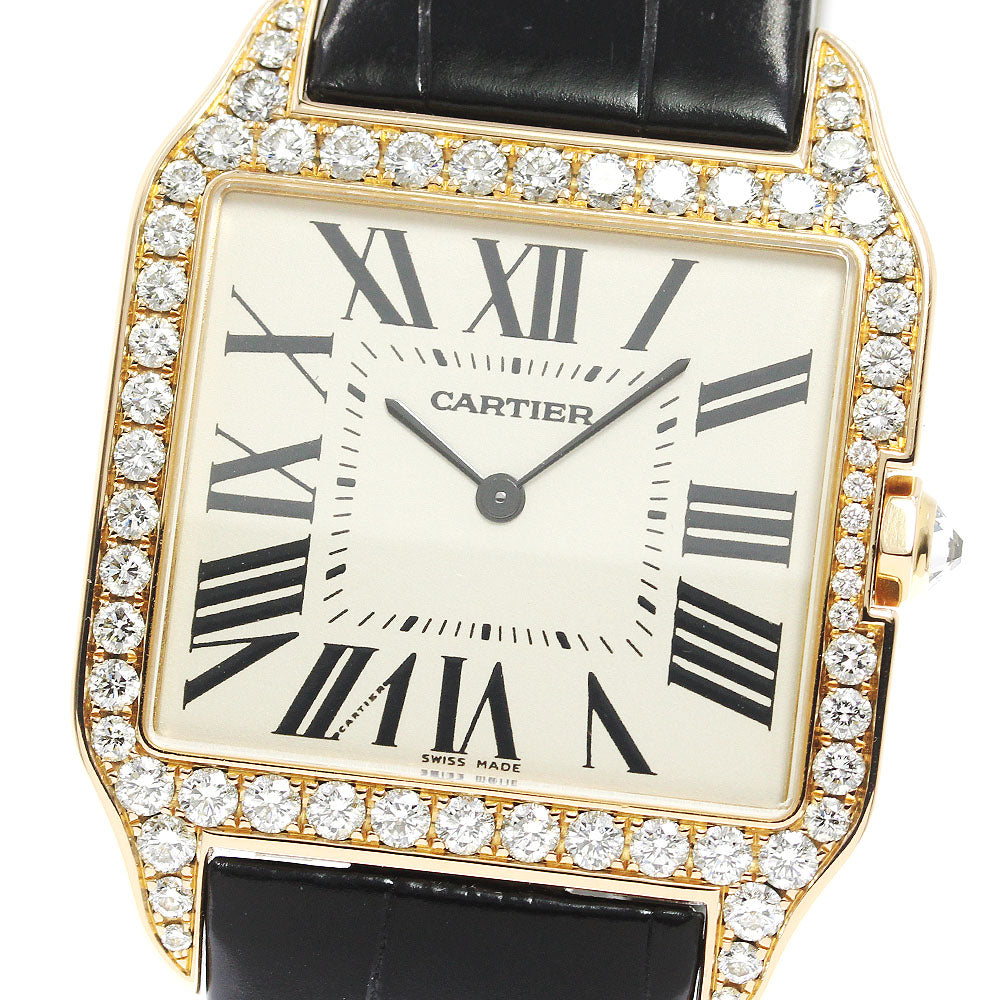 CARTIER Santos Dumont LM WH100751 K18PG diamond bezel beige Dial Hand Winding Men's Watch_759518