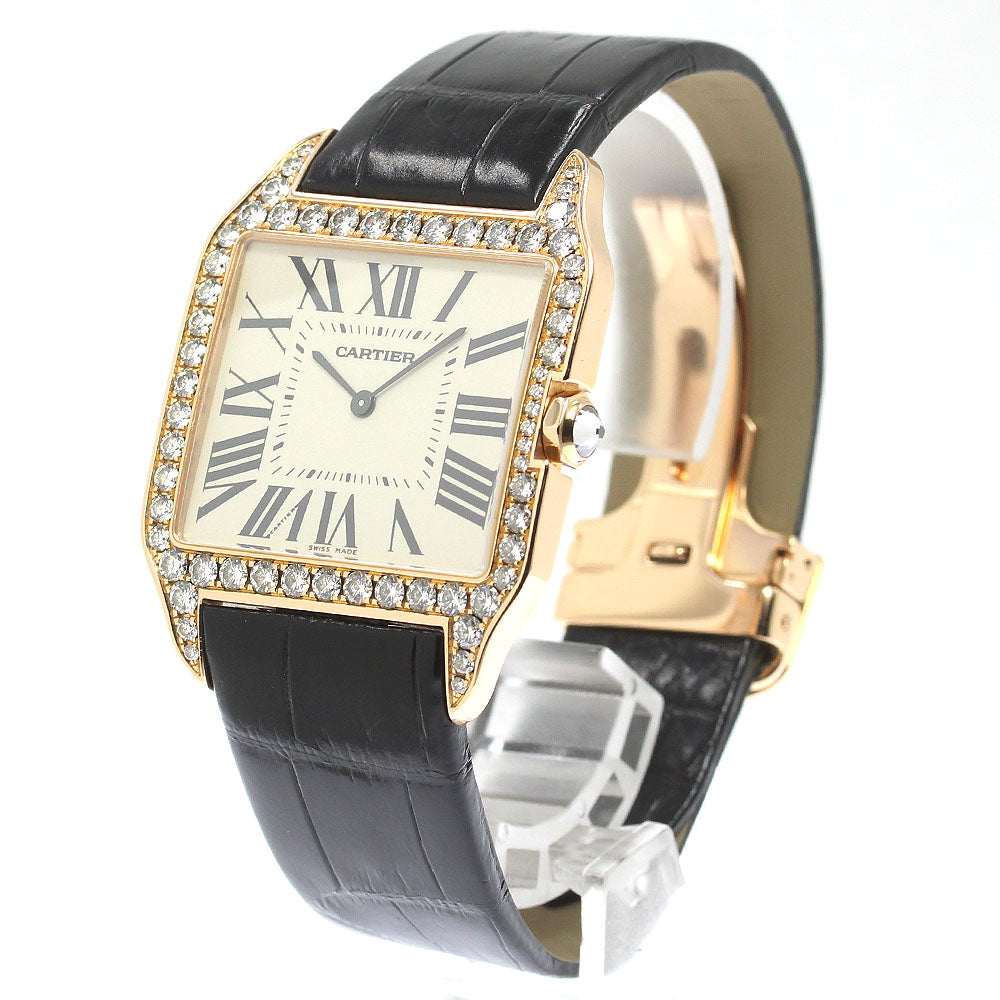 CARTIER Santos Dumont LM WH100751 K18PG diamond bezel beige Dial Hand Winding Men's Watch_759518