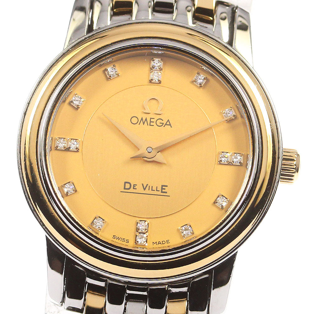 OMEGA De Ville Prestige 4370.16 16P diamond YG2 tone Quartz Ladies Watch_759860
