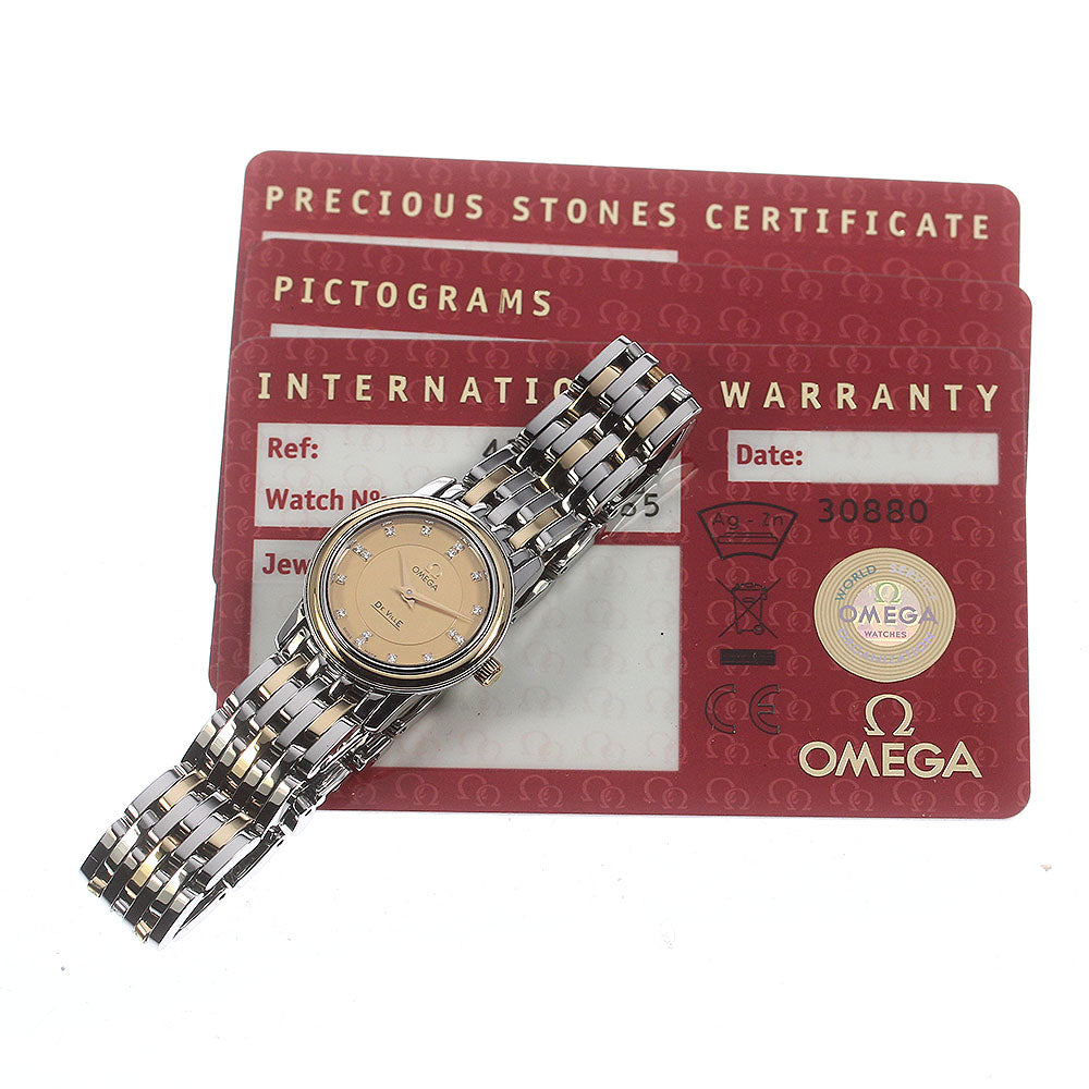 OMEGA De Ville Prestige 4370.16 16P diamond YG2 tone Quartz Ladies Watch_759860