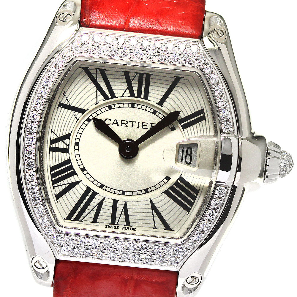 CARTIER Roadster WE500260 Diamond bezel K18WG Silver Dial Quartz Ladies_760411