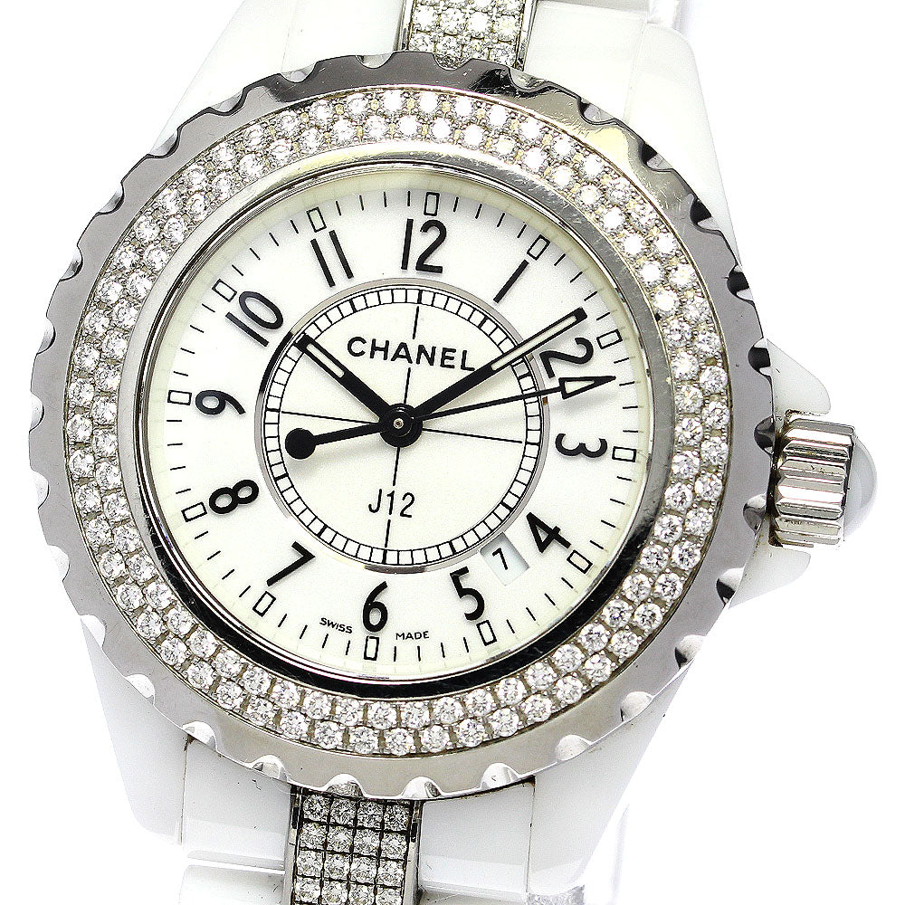 CHANEL J12 H1420 White ceramic diamond bezel white Dial Quartz Ladies_761304