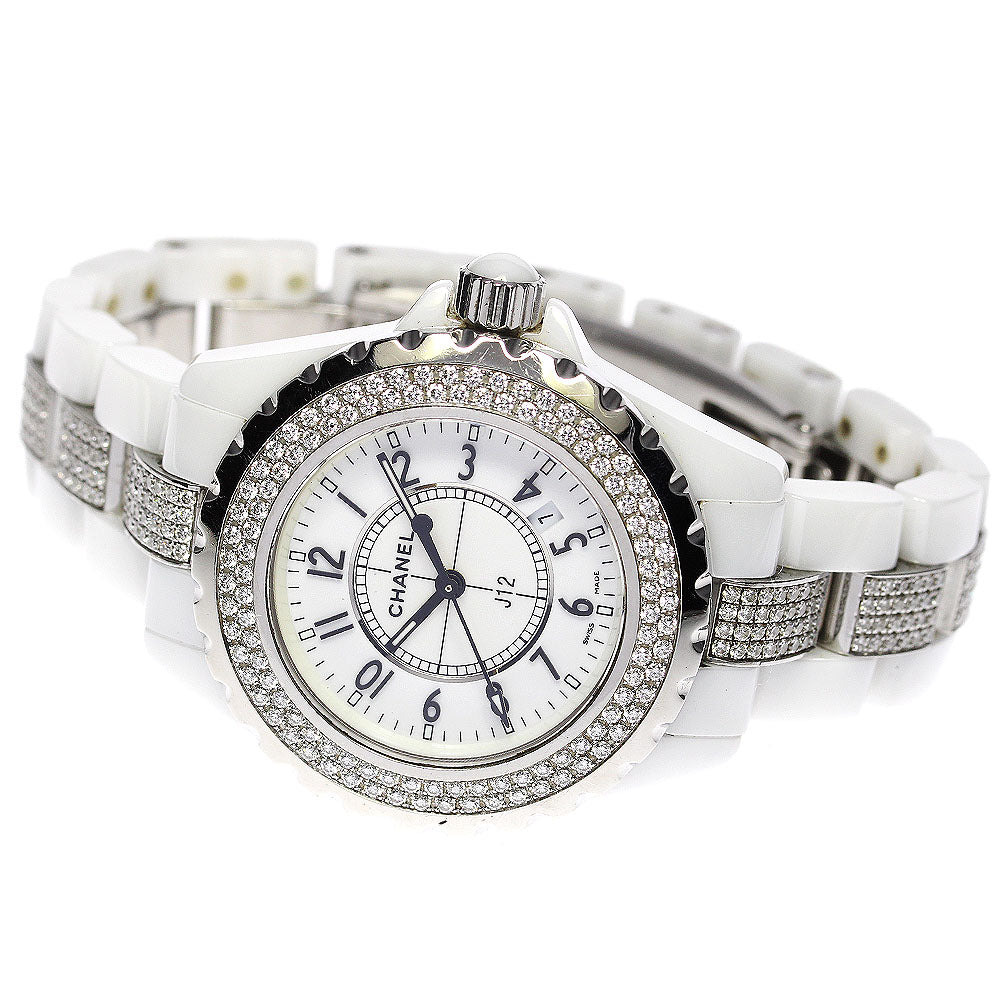 CHANEL J12 H1420 White ceramic diamond bezel white Dial Quartz Ladies_761304