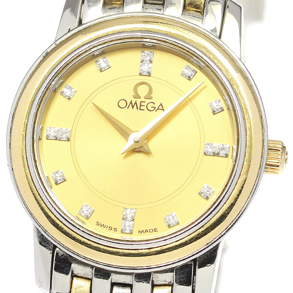 OMEGA De Ville Prestige 4370.16 16P diamond YG2 tone Quartz Ladies Watch_762764