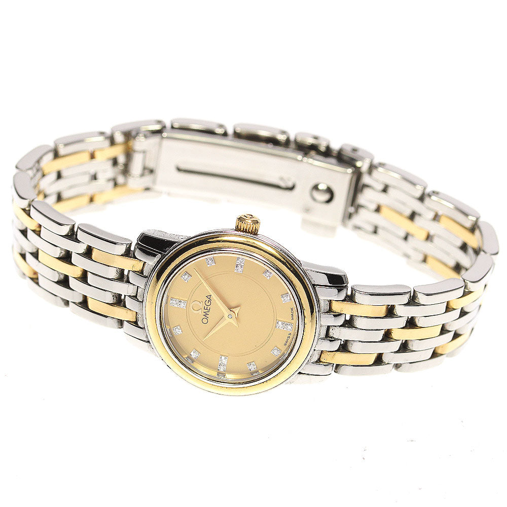 OMEGA De Ville Prestige 4370.16 16P diamond YG2 tone Quartz Ladies Watch_762764