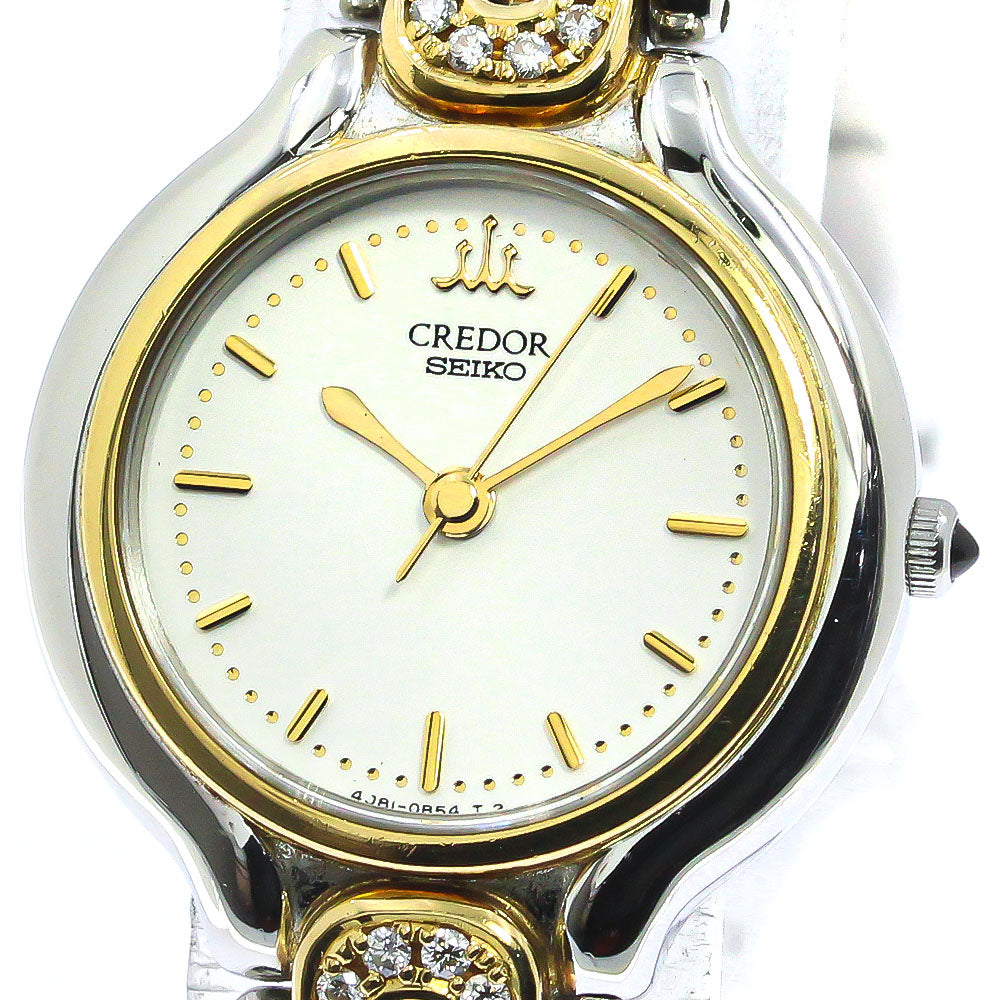 SEIKO CREDOR 4J81-0A90 Rug diamond Silver Dial Quartz Ladies Watch_763874