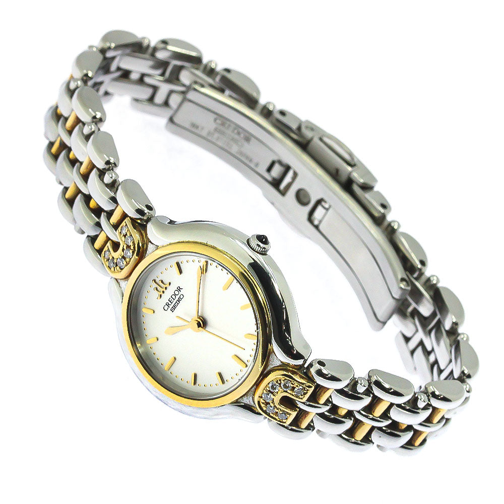 SEIKO CREDOR 4J81-0A90 Rug diamond Silver Dial Quartz Ladies Watch_763874
