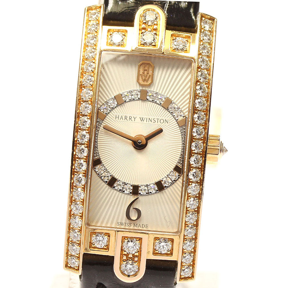 HARRY WINSTON Avenue C Mini AVCQHM16 K18PG diamond bezel beige Dial Quartz Ladies Watch_767058