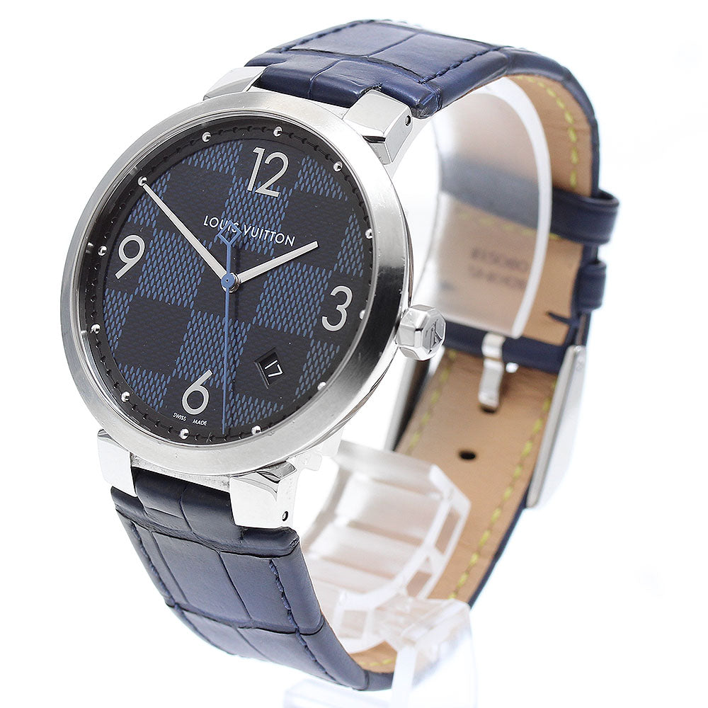 LOUIS VUITTON Tambour QA026 Damier Date Navy blue Dial Quartz Men's Watch_768096