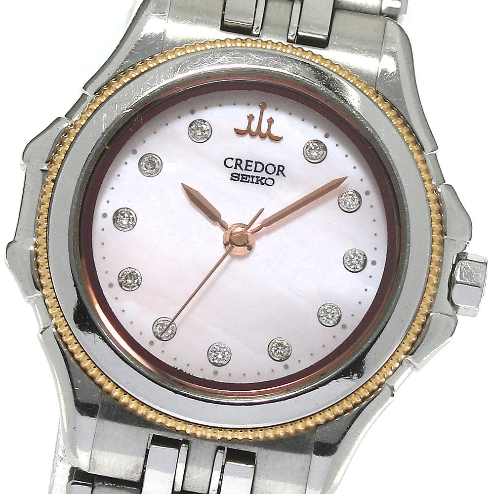 SEIKO CREDOR 4J81-0A50 11P diamond Pink shell Dial Quartz Ladies Watch_769368