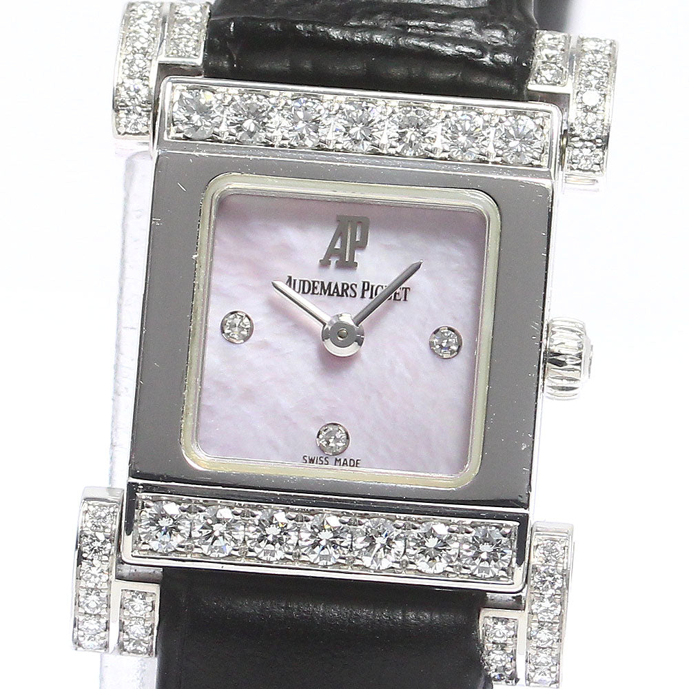 AUDEMARS PIGUET K18WG 3P diamond Pink shell Dial Quartz Ladies Watch_769614