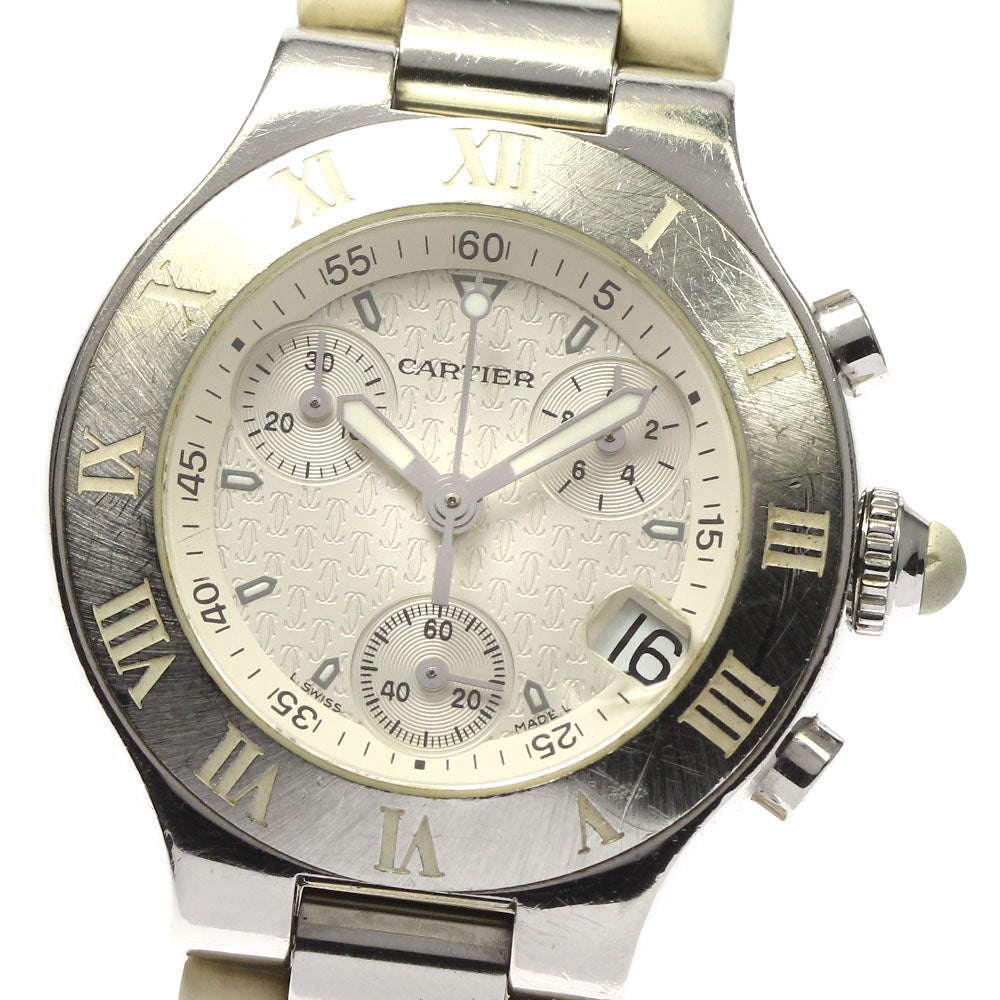CARTIER CHRONOSCAPH W10197U2 Date white Dial Quartz Ladies Watch_770642