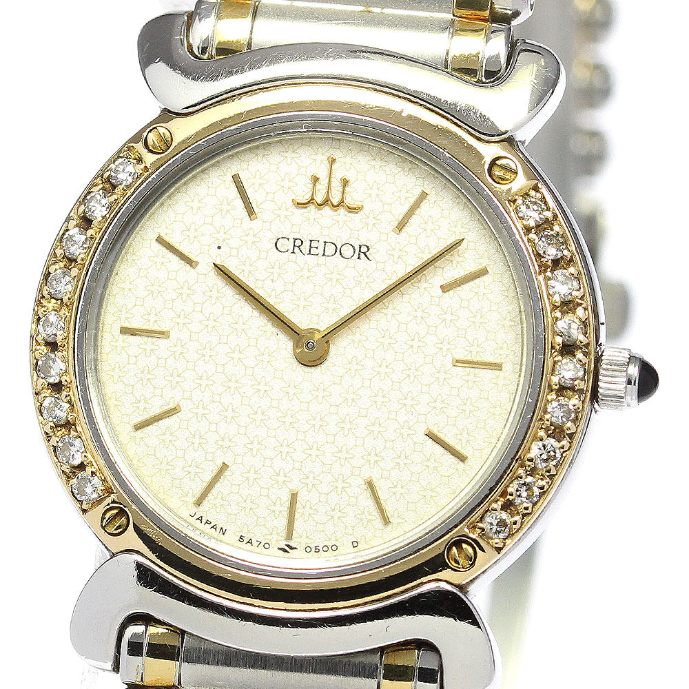 SEIKO CREDOR 5A70-0210 YG bezel side diamond Quartz Ladies Watch_772452