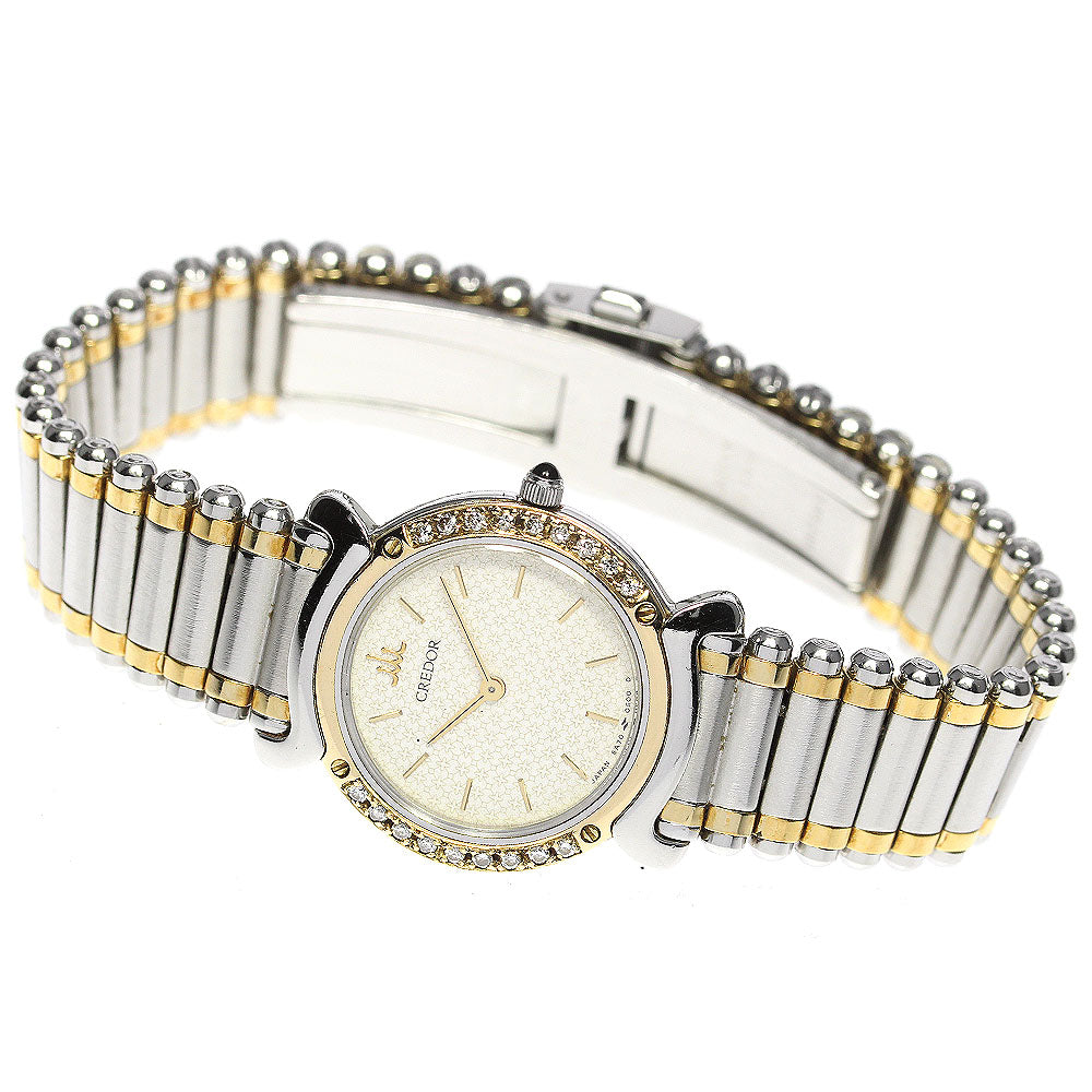 SEIKO CREDOR 5A70-0210 YG bezel side diamond Quartz Ladies Watch_772452
