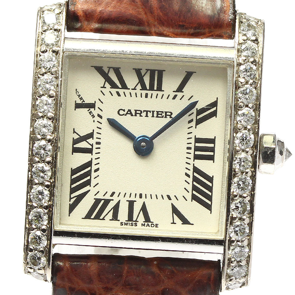 CARTIER Tank francaise SM W5001256 K18WG after diamond bezel beige Dial Quartz Ladies Watch_774234