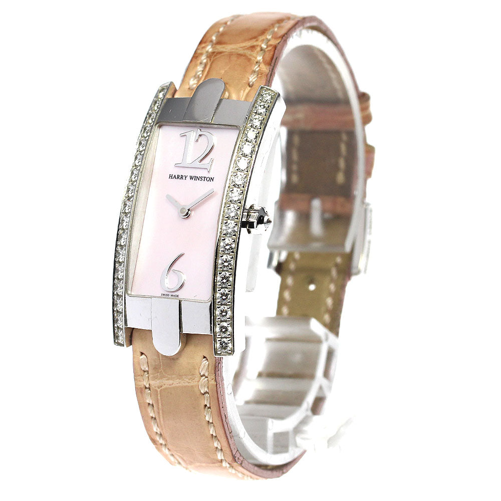 HARRY WINSTON Avenue 330LQW K18WG side diamond Pink shell Dial Quartz Ladies Watch_776519