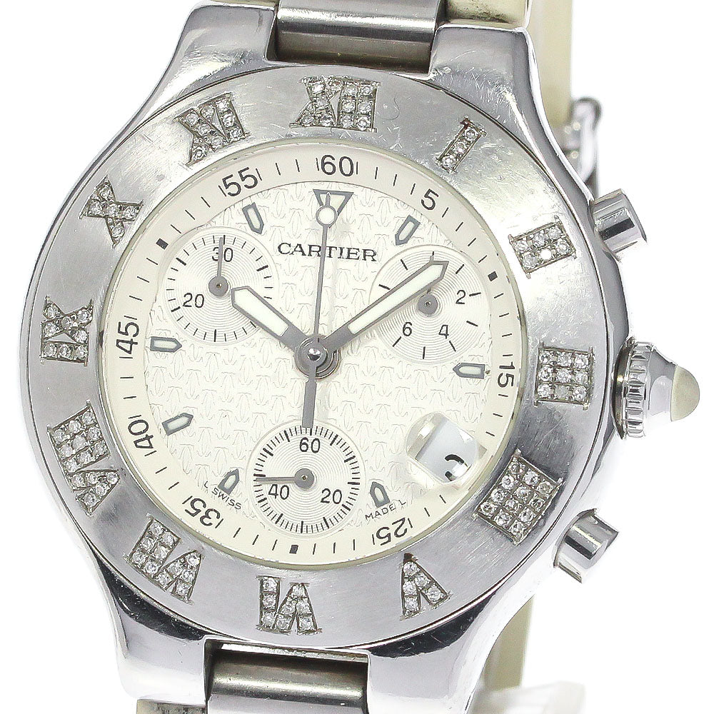 CARTIER CHRONOSCAPH W10184U2 After diamond bezel white Dial Quartz Men's Watch_779441