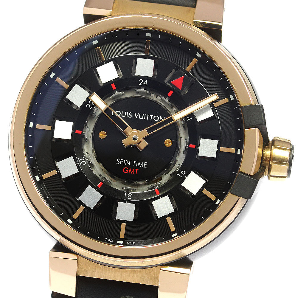 LOUIS VUITTON Tambour Evolution Spin Time Q1BG1 K18PG GMT black Dial Automatic Men's Watch_780973