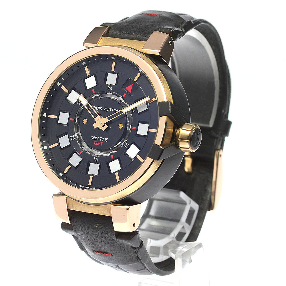 LOUIS VUITTON Tambour Evolution Spin Time Q1BG1 K18PG GMT black Dial Automatic Men's Watch_780973