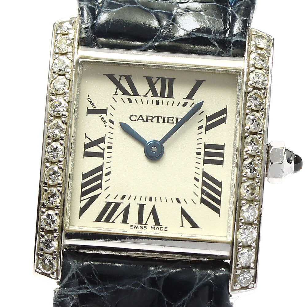 CARTIER Tank francaise SM W5001256 K18WG after diamond bezel beige Dial Quartz Ladies Watch_784930