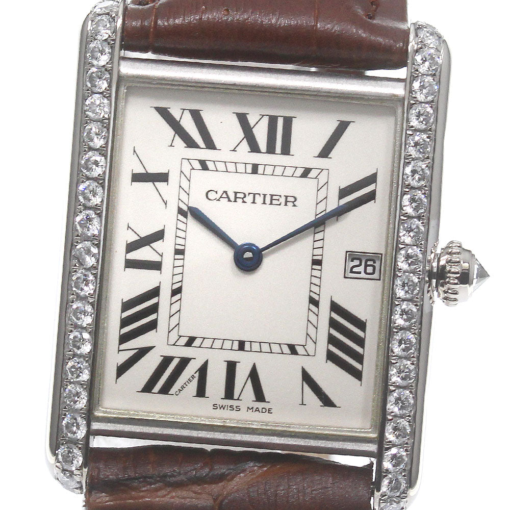 CARTIER Tank Louis LM W1540956 K18WG After Diamond beige Dial Quartz Men's Watch_790159