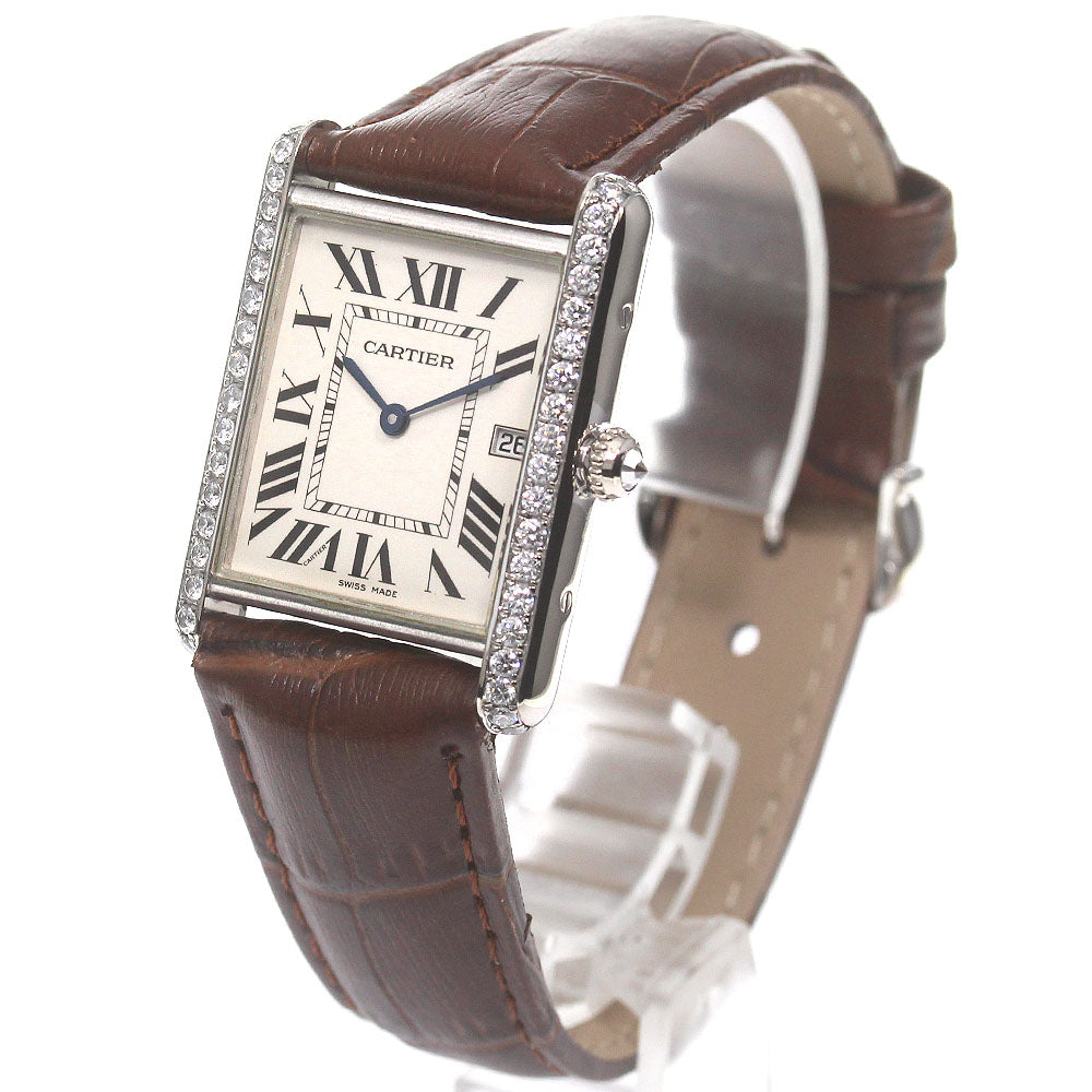 CARTIER Tank Louis LM W1540956 K18WG After Diamond beige Dial Quartz Men's Watch_790159