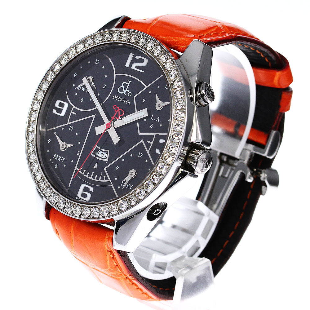 JACOB&CO 5 time zone Diamond Bezel black Dial Quartz Men's Watch_790587