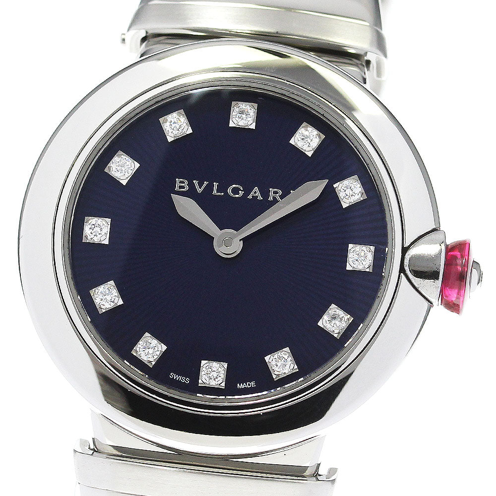 BVLGARI Le chair LU28S 12P diamond Navy Dial Quartz Ladies Watch_791366