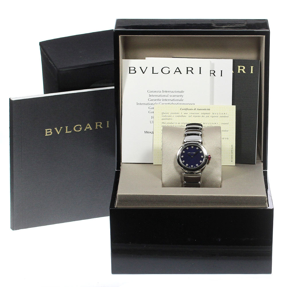 BVLGARI Le chair LU28S 12P diamond Navy Dial Quartz Ladies Watch_791366
