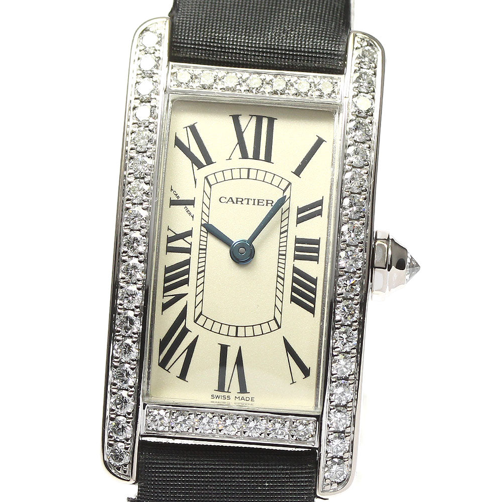CARTIER Tank American SM WB707331 K18WG Diamond Bezel Quartz Ladies Watch_792354