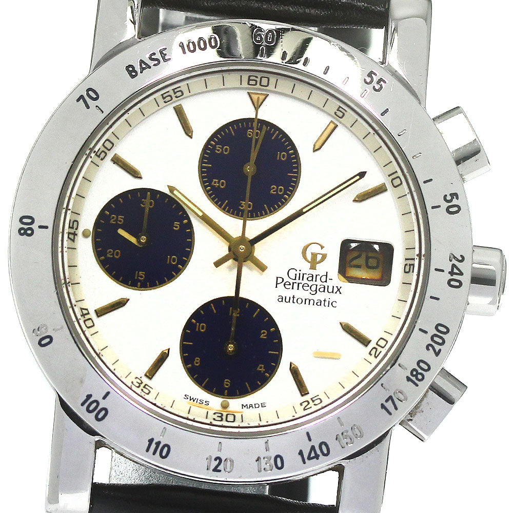 GIRARD PERREGAUX Gold Plated7000 7050 Chronograph Silver / navy Dial Automatic Men's Watch_793657