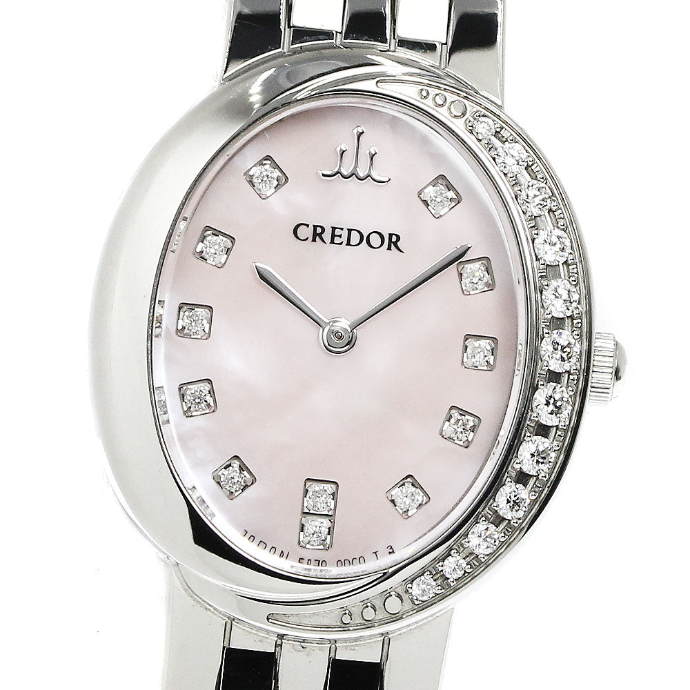 SEIKO CREDOR SIGNO GSWE855 12P Diamond Bezel Pink shell Quartz Ladies_794450