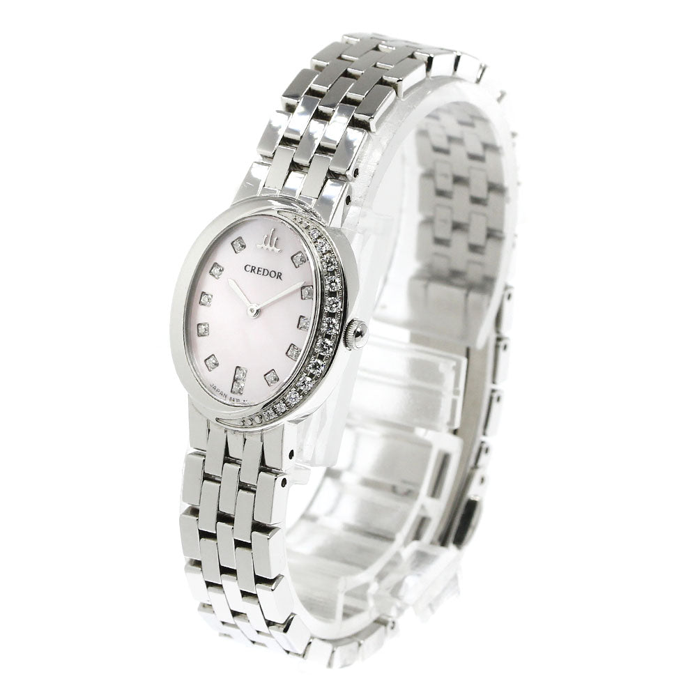 SEIKO CREDOR SIGNO GSWE855 12P Diamond Bezel Pink shell Quartz Ladies_794450