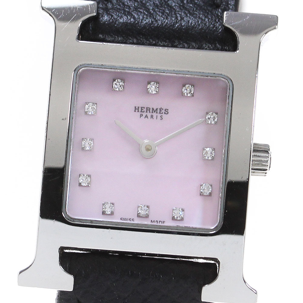 HERMES H watch HH1.210 12P diamond Pink shell Dial Quartz Ladies Watch_797560