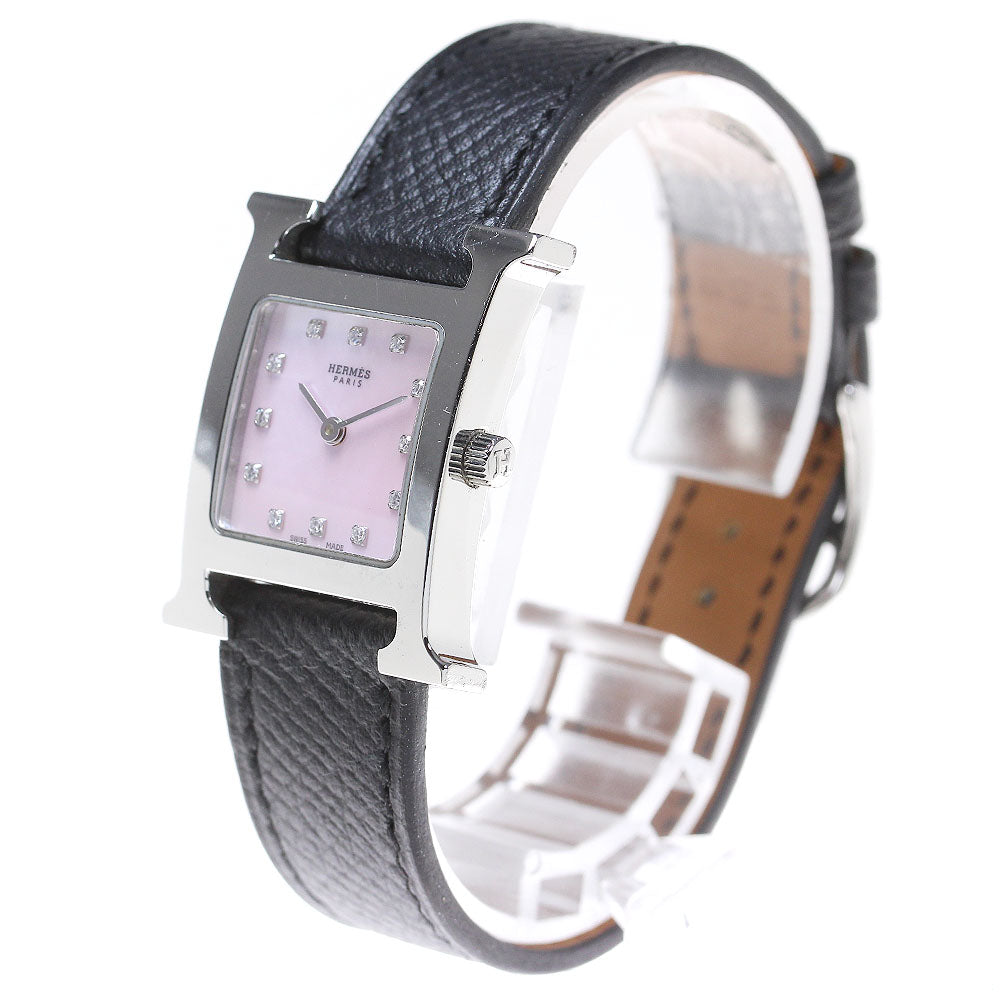 HERMES H watch HH1.210 12P diamond Pink shell Dial Quartz Ladies Watch_797560