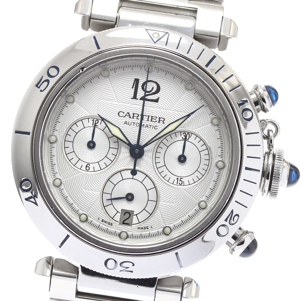 CARTIER Pasha 38mm W31030H3 Chronograph Silver Dial Automatic Men's Watch_798805