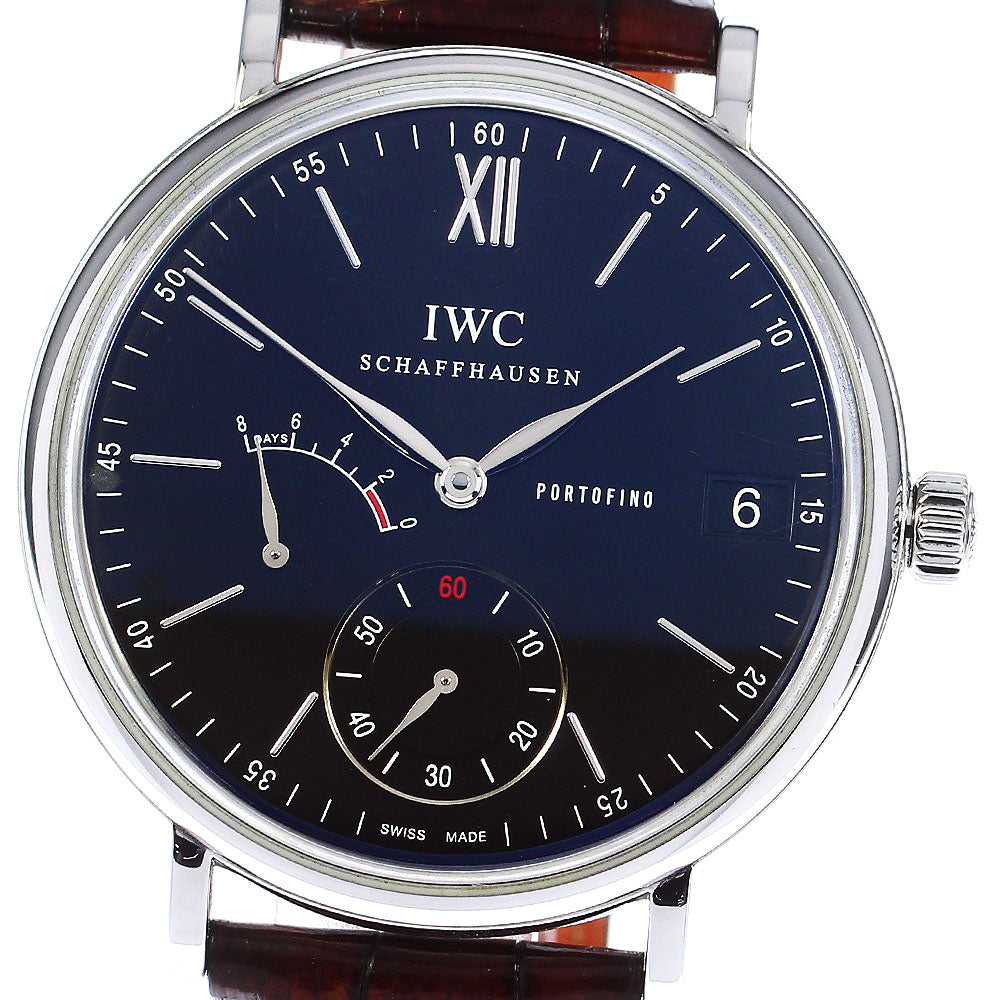IWC SCHAFFHAUSEN Portofino Handwind 8 Days IW510102 Date power reserve black Dial Hand Winding Men's Watch_799857