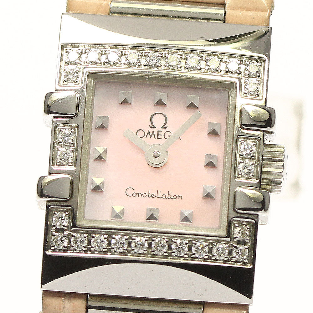 OMEGA Constellation Carre Quadra 1535.73 Diamond Bezel Pink shell Dial Quartz Ladies Watch_801148