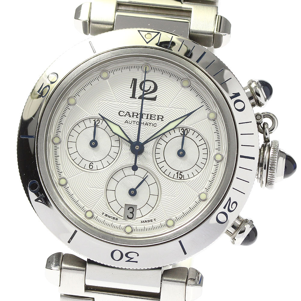 CARTIER Pasha 38mm W31030H3 Chronograph Silver Dial Automatic Men's Watch_801951