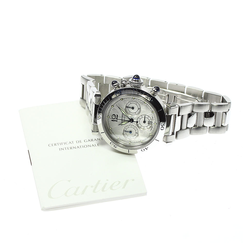 CARTIER Pasha 38mm W31030H3 Chronograph Silver Dial Automatic Men's Watch_801951