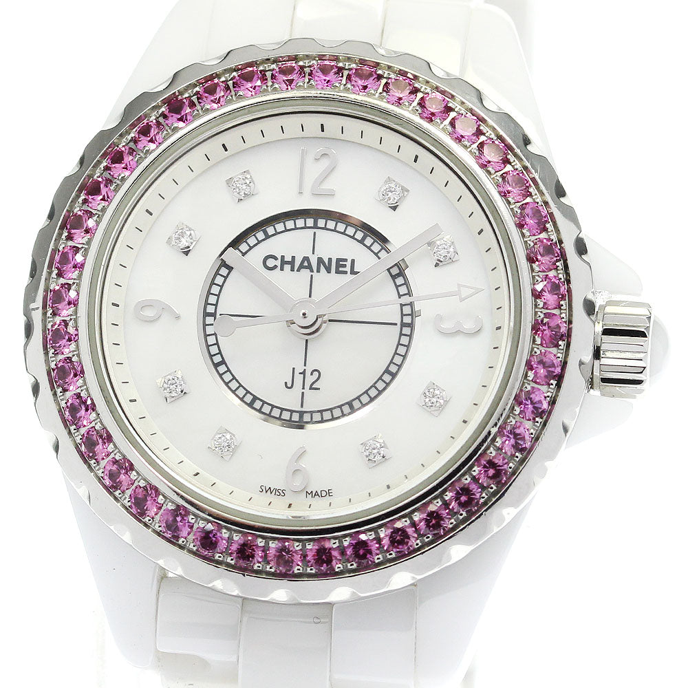 CHANEL J12 H3243 8P diamond pink sapphire bezel QZ Ladies Watch_802049