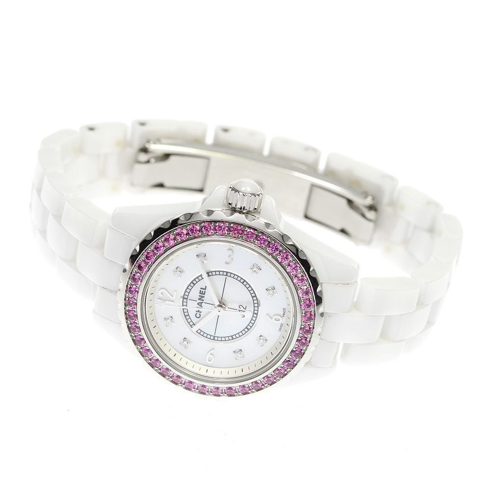 CHANEL J12 H3243 8P diamond pink sapphire bezel QZ Ladies Watch_802049