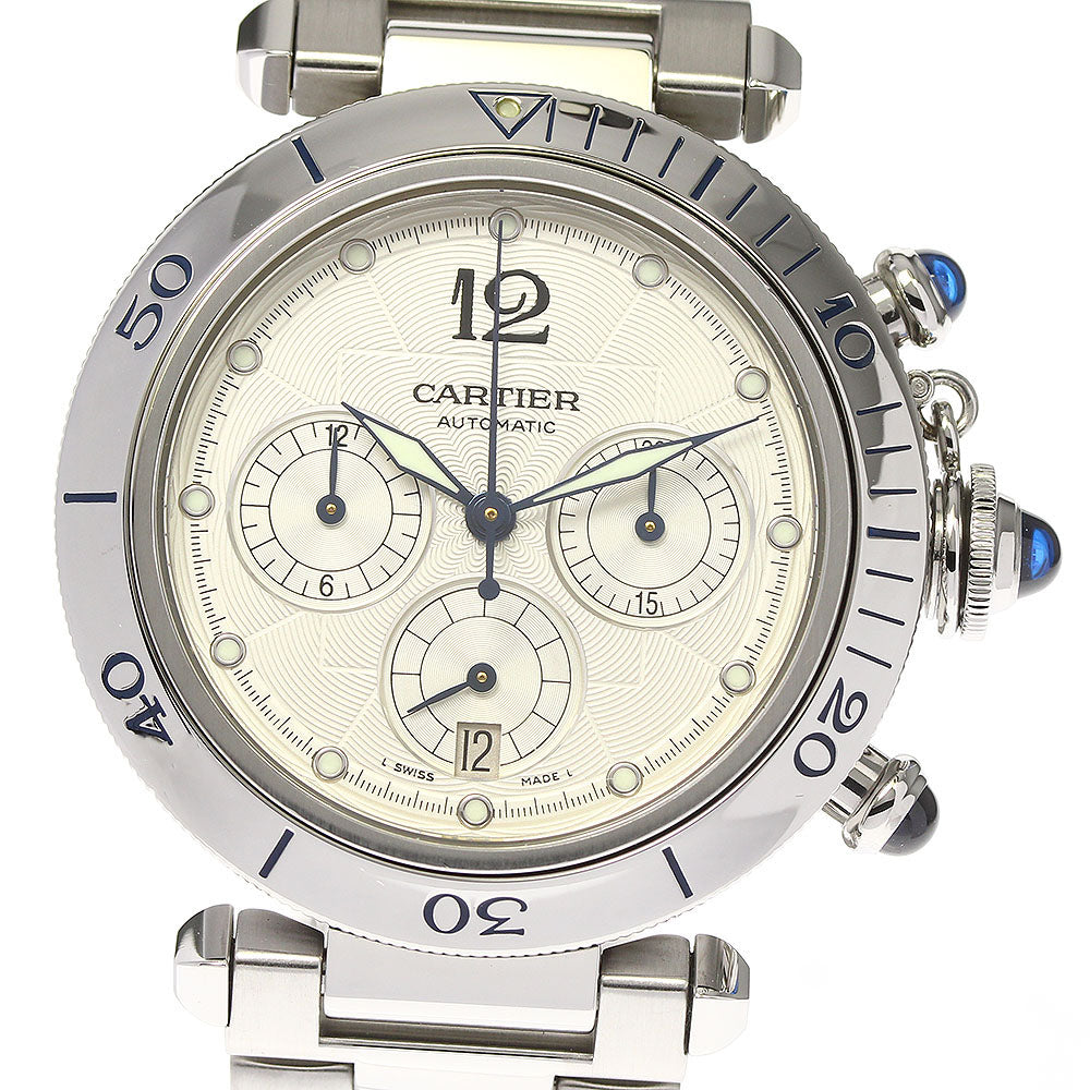 CARTIER Pasha 38mm W31030H3 Chronograph Silver Dial Automatic Men's Watch_802055