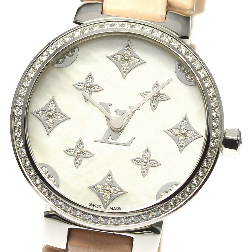 LOUIS VUITTON Tanbur slim QA109 Diamond Bezel White shell Dial Quartz Men's Watch_802161