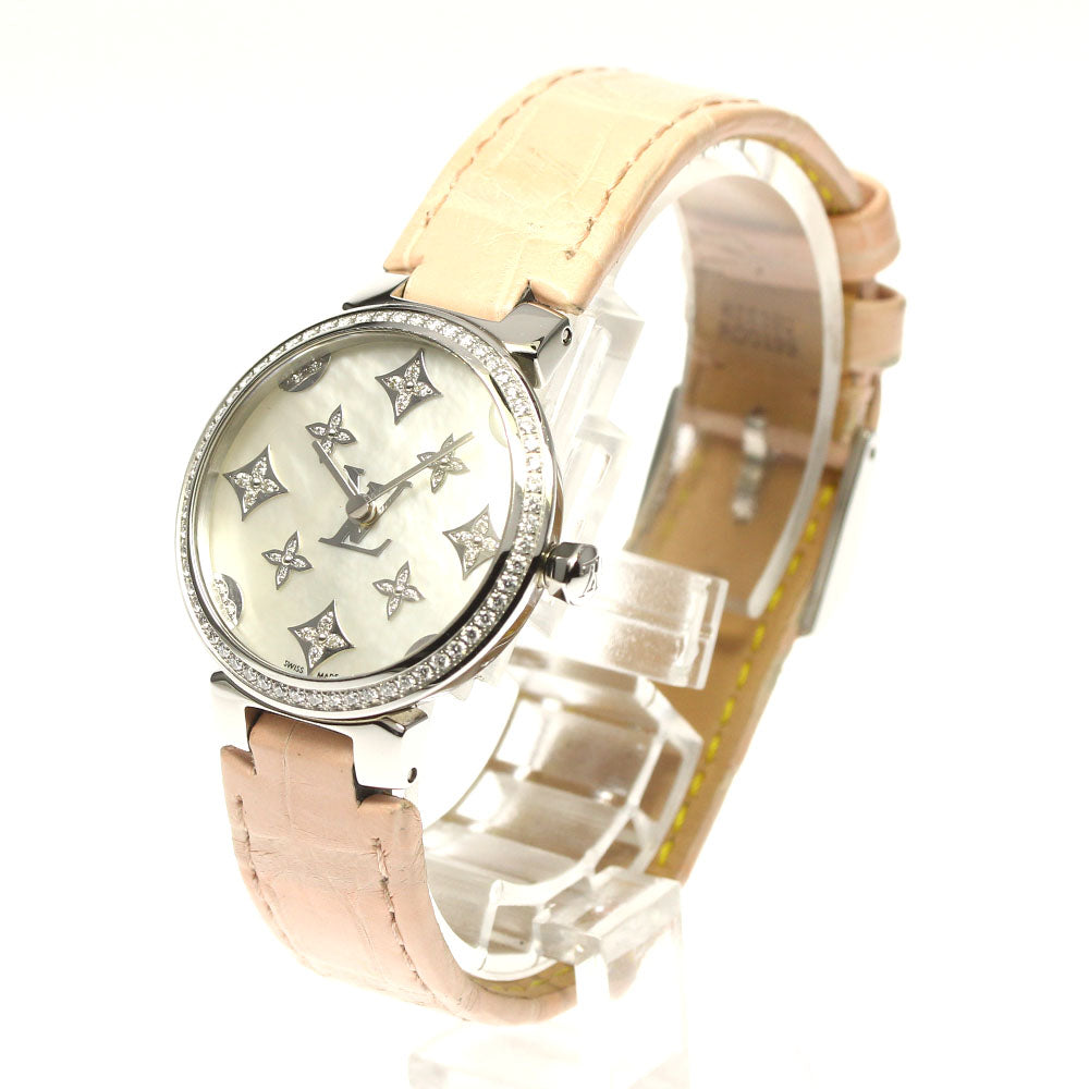 LOUIS VUITTON Tanbur slim QA109 Diamond Bezel White shell Dial Quartz Men's Watch_802161