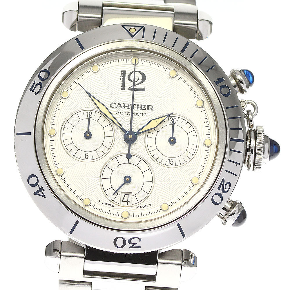 CARTIER Pasha 38mm W31030H3 Chronograph Silver Dial Automatic Men's Watch_802345