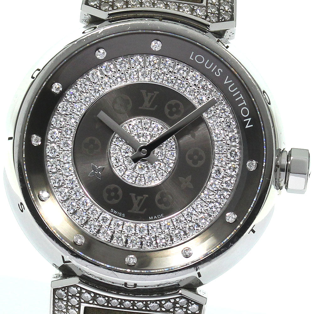 LOUIS VUITTON Tambour Q13MU Lug Diamond 10P gray Dial Quartz Boy's Watch_803501