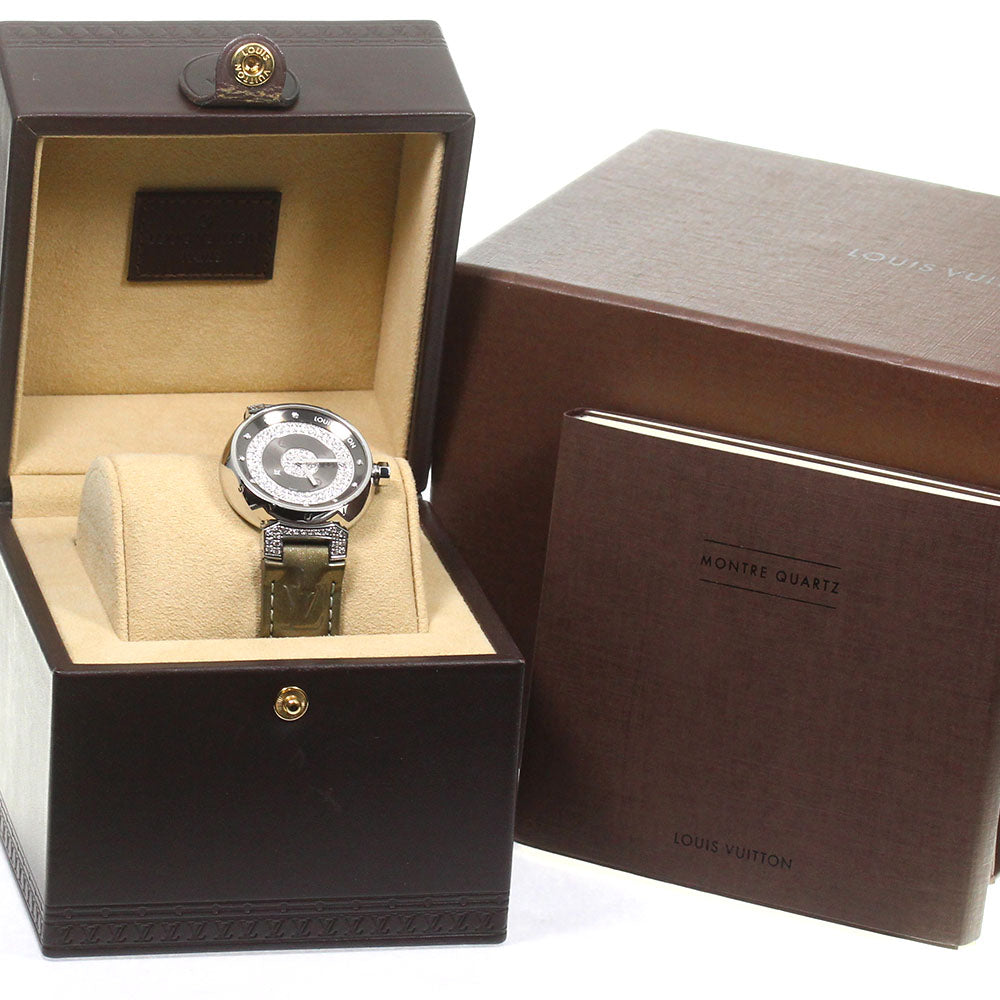 LOUIS VUITTON Tambour Q13MU Lug Diamond 10P gray Dial Quartz Boy's Watch_803501